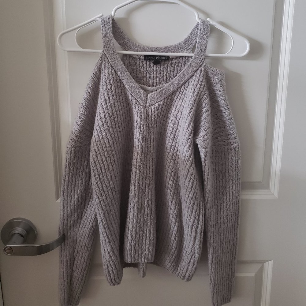 Gray Cold-Shoulder Sweater